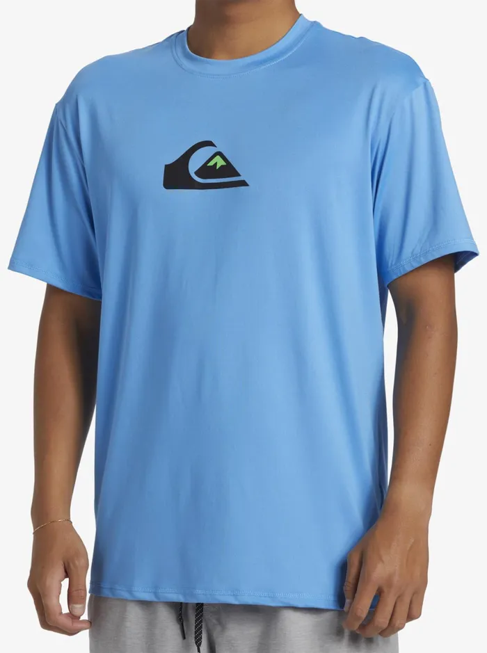 Rashguards Men Quiksilver Solid Streak Short Sleeve Upf 50 Surf Tee Azure Blue Rashguards Men Quiksilver Solid Streak Short Sleeve Upf 50 Surf Tee Azure Blue