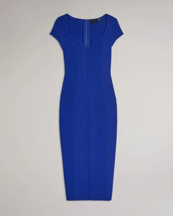 Ribbed Bodycon Knit Midi Dress Blue Women Ted Baker Clothing