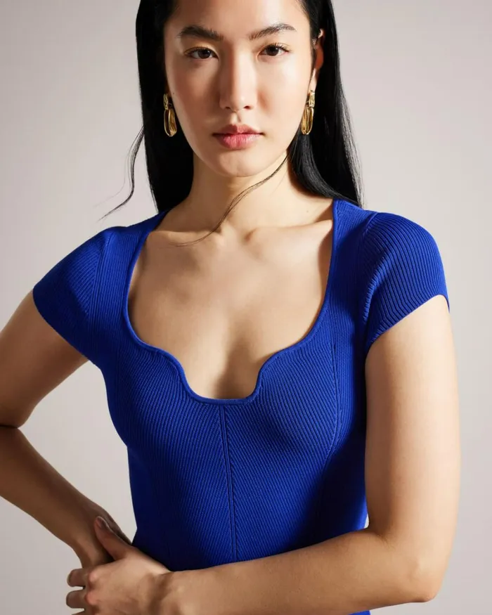 Ribbed Bodycon Knit Midi Dress Blue Women Ted Baker Clothing Ribbed Bodycon Knit Midi Dress Blue Women Ted Baker Clothing