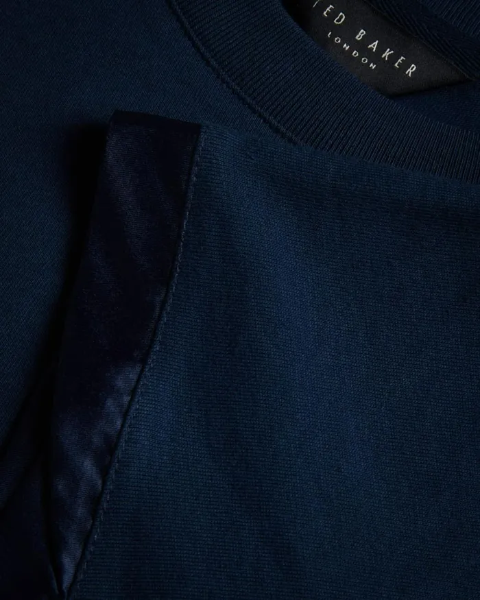 Roll Sleeve Tee With Satin Stitch Magnolia Navy Women Ted Baker Clothing