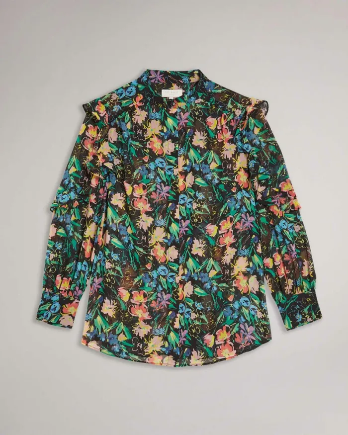 Ruffle Sleeve Blouse Black Women Ted Baker Tops and TShirts