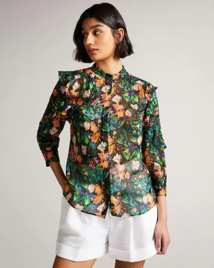 Ruffle Sleeve Blouse Black Women Ted Baker Tops and TShirts Ruffle Sleeve Blouse Black Women Ted Baker Tops and TShirts