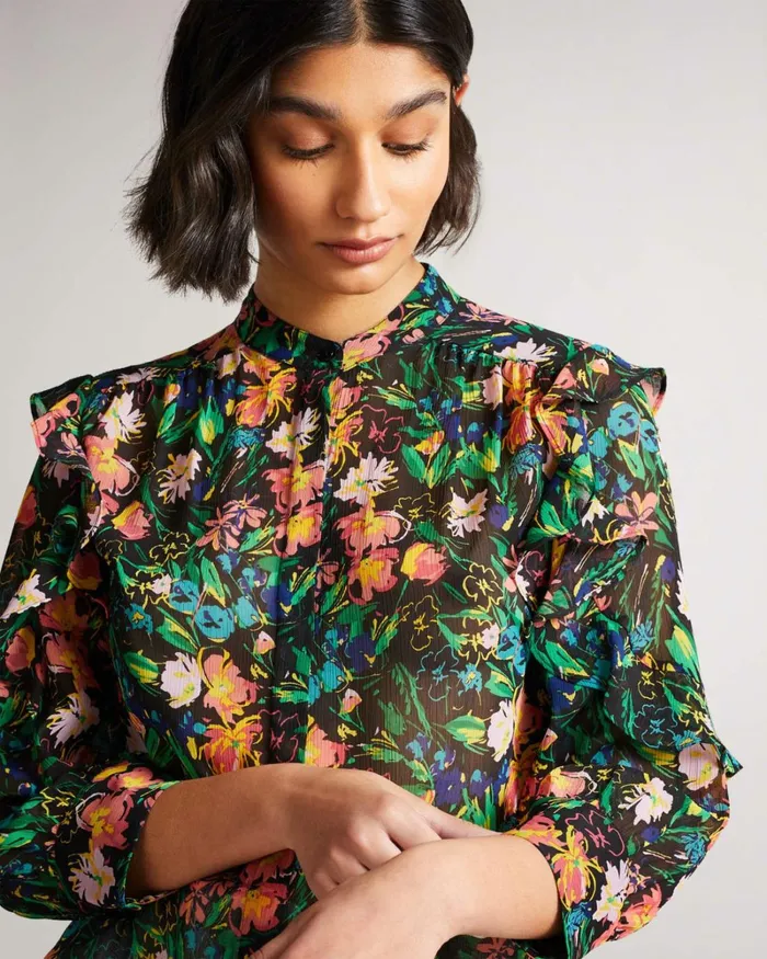 Ruffle Sleeve Blouse Black Women Ted Baker Tops and TShirts Ruffle Sleeve Blouse Black Women Ted Baker Tops and TShirts
