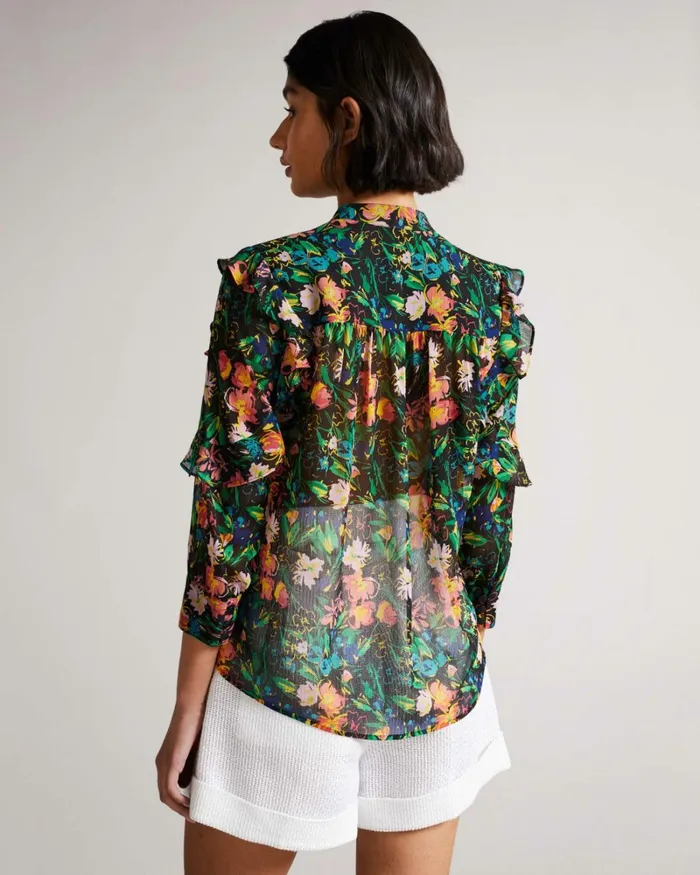 Ruffle Sleeve Blouse Black Women Ted Baker Tops and TShirts Ruffle Sleeve Blouse Black Women Ted Baker Tops and TShirts