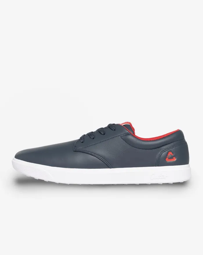 Shoes Lace Up TravisMathew THE WILDCARD LEATHER SPIKELESS GOLF SHOE Navyred