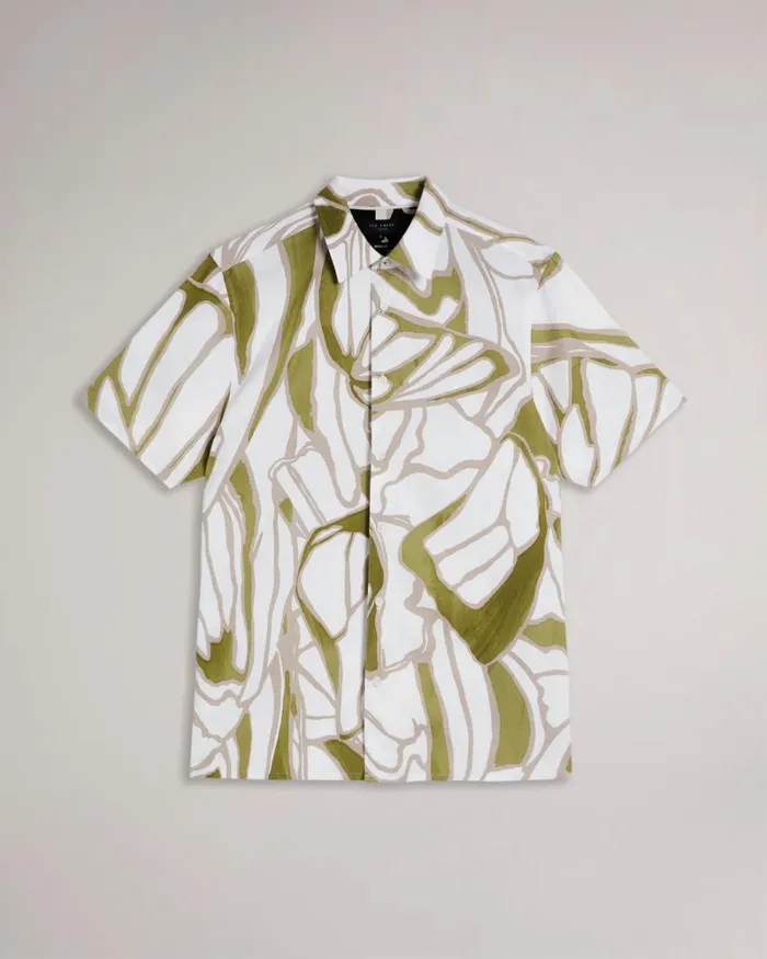 Short Sleeve Abstract Print Shirt Ecru Men Ted Baker Clothing