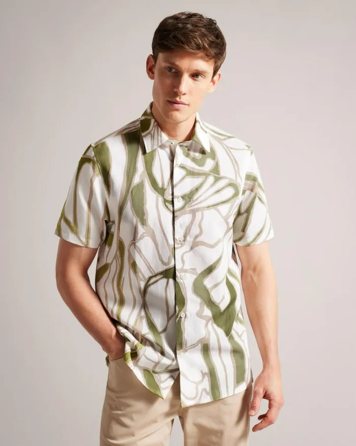 Short Sleeve Abstract Print Shirt Ecru Men Ted Baker Clothing Short Sleeve Abstract Print Shirt Ecru Men Ted Baker Clothing