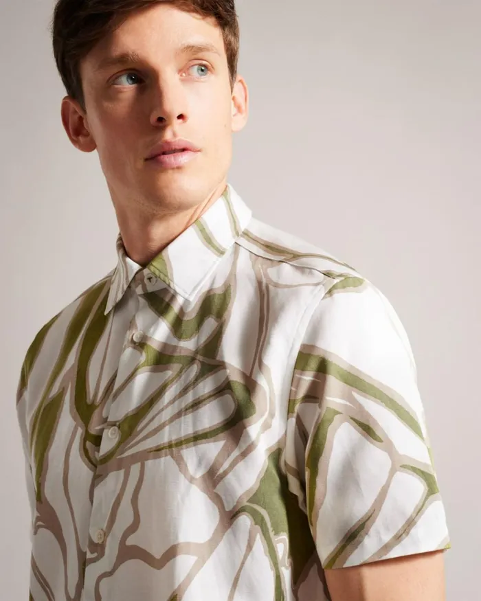 Short Sleeve Abstract Print Shirt Ecru Men Ted Baker Clothing Short Sleeve Abstract Print Shirt Ecru Men Ted Baker Clothing