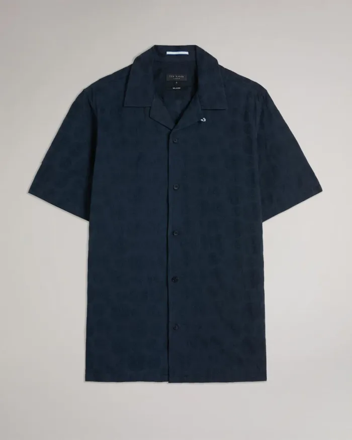 Short Sleeve Circle Embroidery Shirt Navy Men Ted Baker Clothing