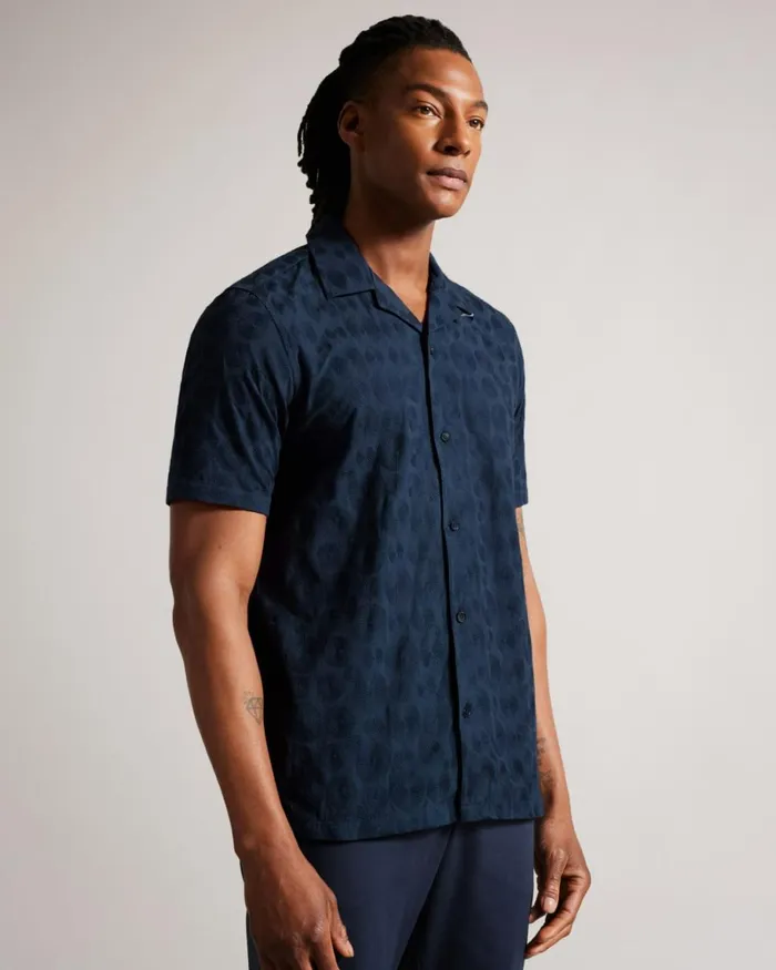 Short Sleeve Circle Embroidery Shirt Navy Men Ted Baker Clothing Short Sleeve Circle Embroidery Shirt Navy Men Ted Baker Clothing