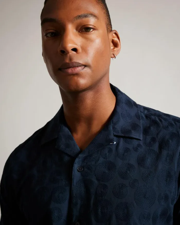 Short Sleeve Circle Embroidery Shirt Navy Men Ted Baker Clothing Short Sleeve Circle Embroidery Shirt Navy Men Ted Baker Clothing