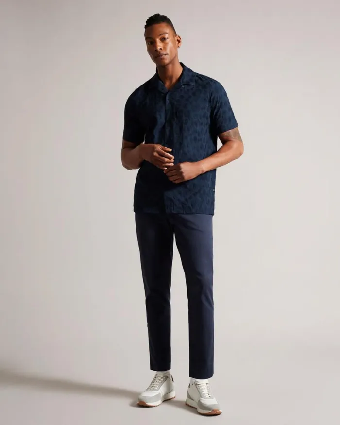 Short Sleeve Circle Embroidery Shirt Navy Men Ted Baker Clothing Short Sleeve Circle Embroidery Shirt Navy Men Ted Baker Clothing