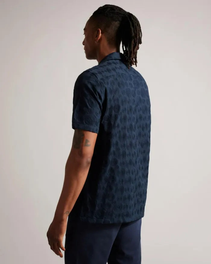 Short Sleeve Circle Embroidery Shirt Navy Men Ted Baker Clothing Short Sleeve Circle Embroidery Shirt Navy Men Ted Baker Clothing