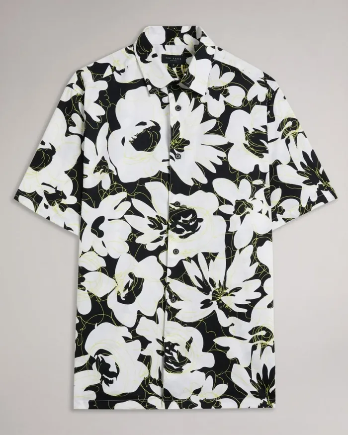 Short Sleeve Floral Print Shirt Light Yellow Men Ted Baker Shirts