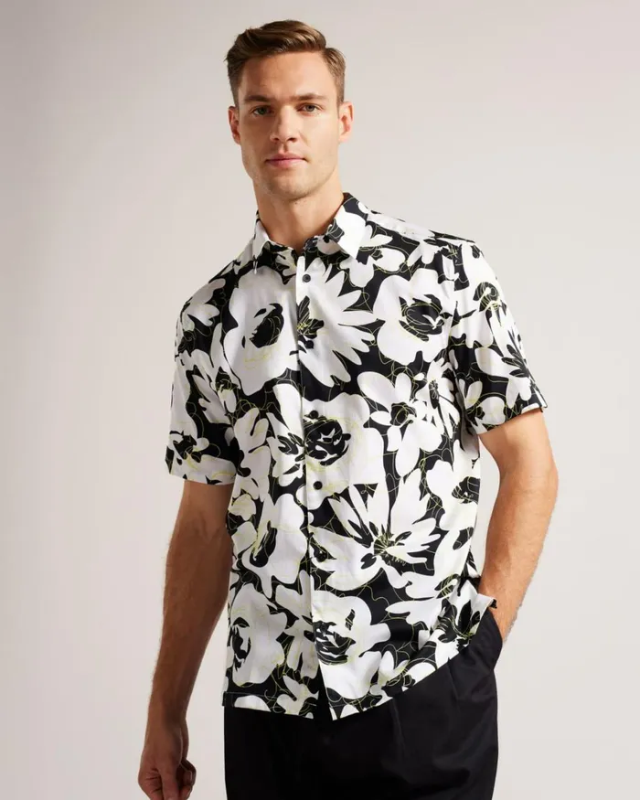 Short Sleeve Floral Print Shirt Light Yellow Men Ted Baker Shirts Short Sleeve Floral Print Shirt Light Yellow Men Ted Baker Shirts