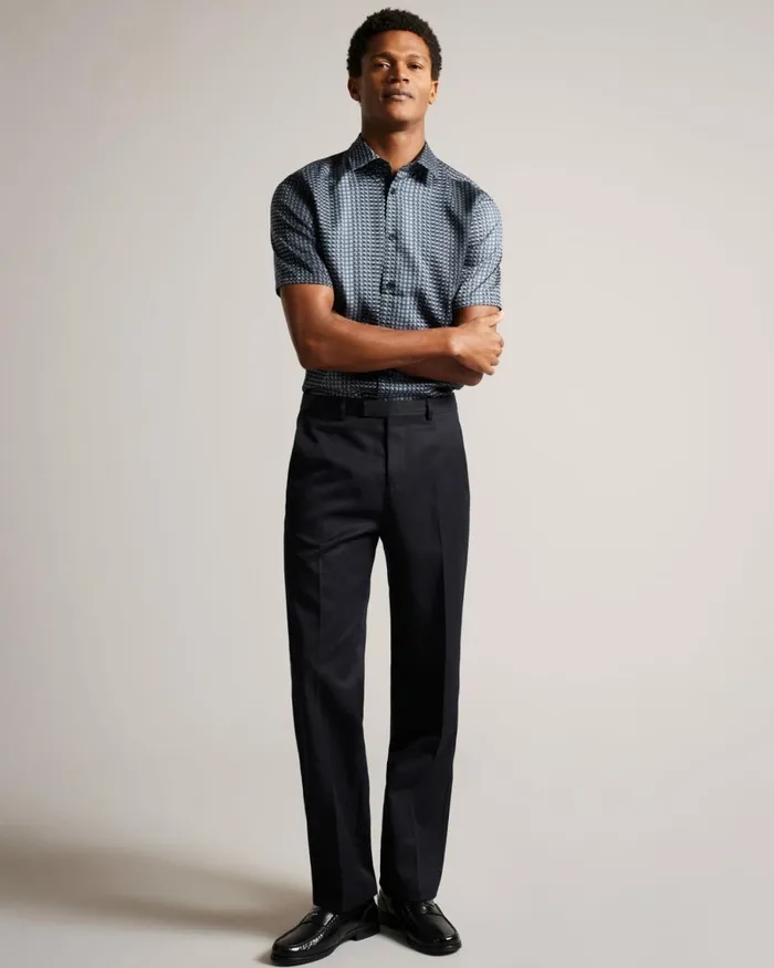 Short Sleeve Geometric Print Lyocell Shirt Navy Men Ted Baker Clothing