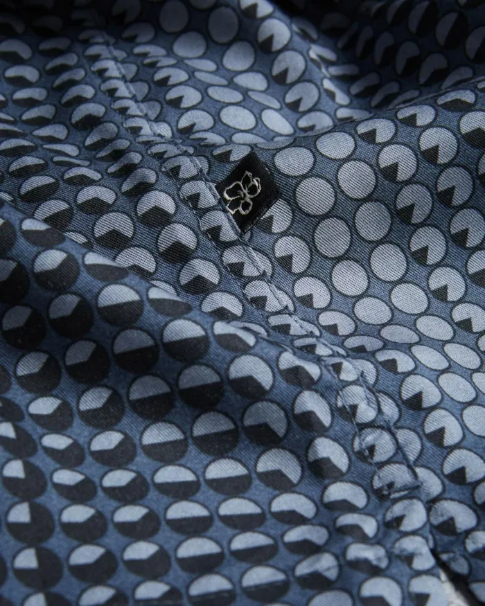 Short Sleeve Geometric Print Lyocell Shirt Navy Men Ted Baker Clothing