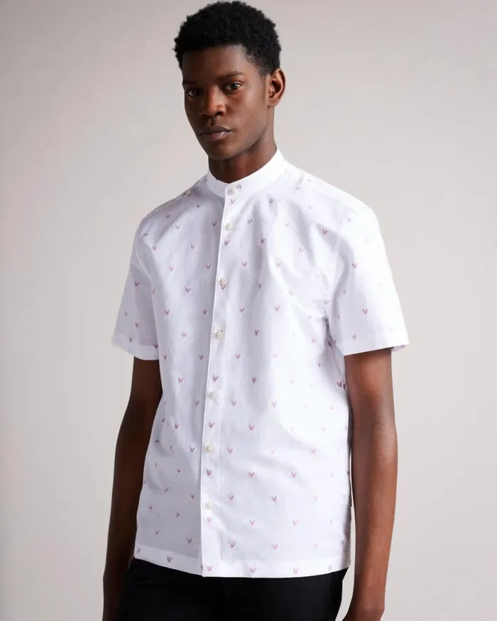 Short Sleeve Grandad Collar Coupe Shirt Pink Men Ted Baker Shirts Short Sleeve Grandad Collar Coupe Shirt Pink Men Ted Baker Shirts