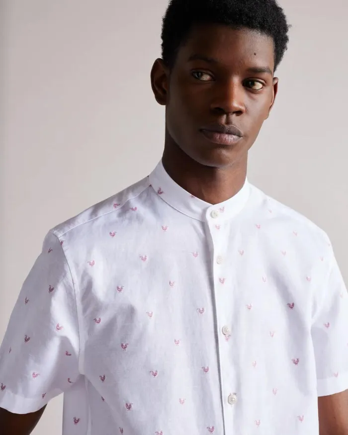 Short Sleeve Grandad Collar Coupe Shirt Pink Men Ted Baker Shirts Short Sleeve Grandad Collar Coupe Shirt Pink Men Ted Baker Shirts