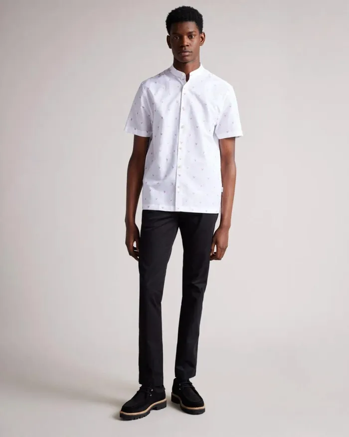 Short Sleeve Grandad Collar Coupe Shirt Pink Men Ted Baker Shirts Short Sleeve Grandad Collar Coupe Shirt Pink Men Ted Baker Shirts