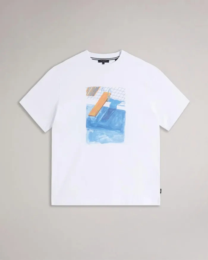 Short Sleeve Graphic Oversized TShirt White Men Ted Baker Clothing