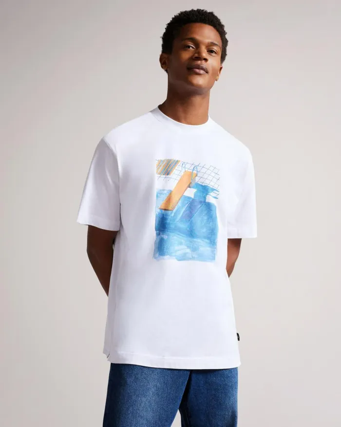 Short Sleeve Graphic Oversized TShirt White Men Ted Baker Clothing