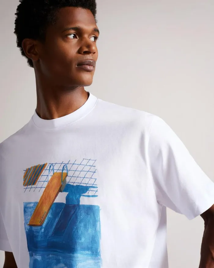 Short Sleeve Graphic Oversized TShirt White Men Ted Baker Clothing