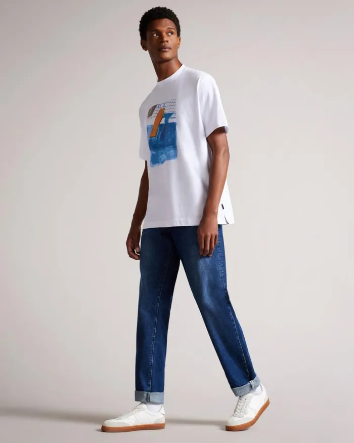 Short Sleeve Graphic Oversized TShirt White Men Ted Baker Clothing
