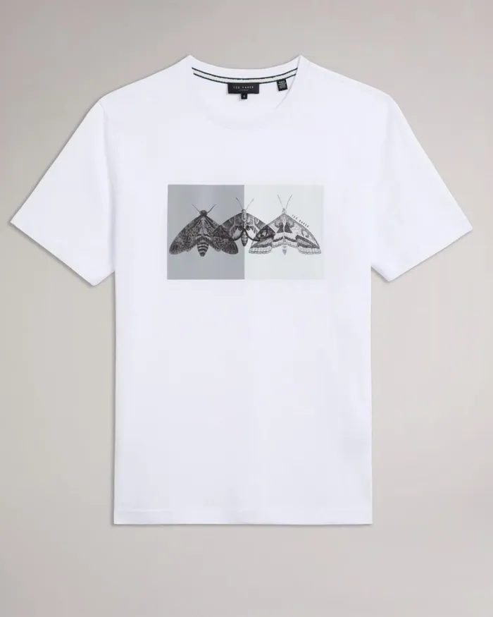 Short Sleeve Regular Fit Moth Print TShirt White Men Ted Baker Clothing