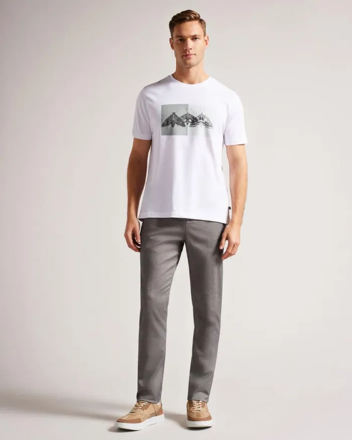 Short Sleeve Regular Fit Moth Print TShirt White Men Ted Baker Clothing