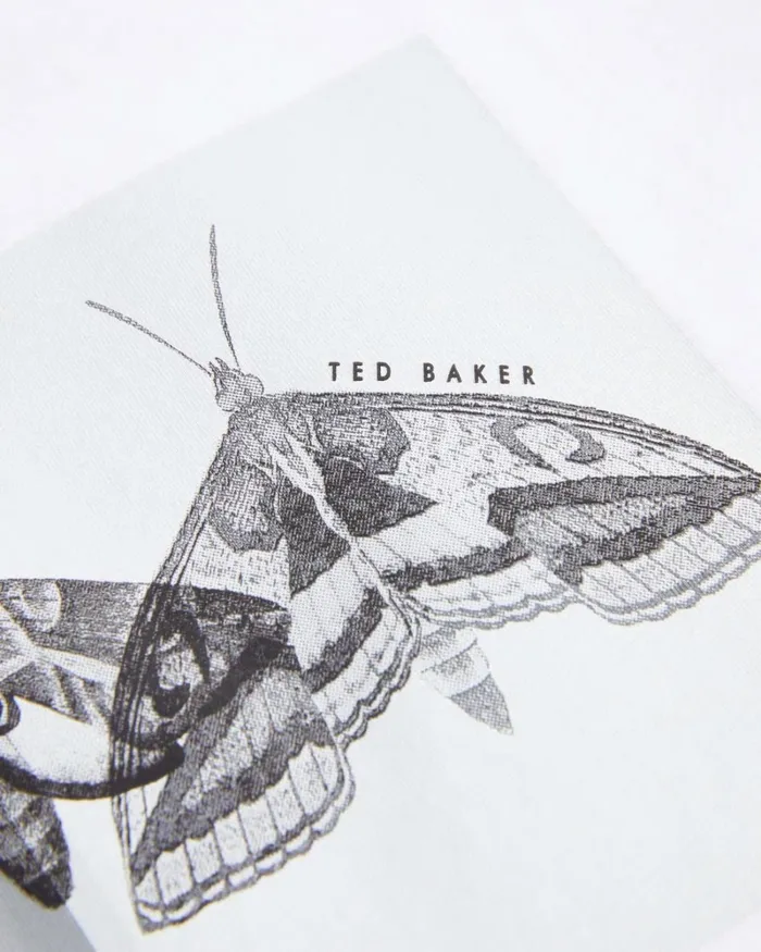 Short Sleeve Regular Fit Moth Print TShirt White Men Ted Baker Clothing