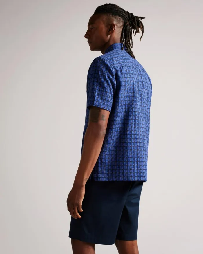 Short Sleeve Retro Tile Print Shirt Navy Men Ted Baker Shirts Short Sleeve Retro Tile Print Shirt Navy Men Ted Baker Shirts