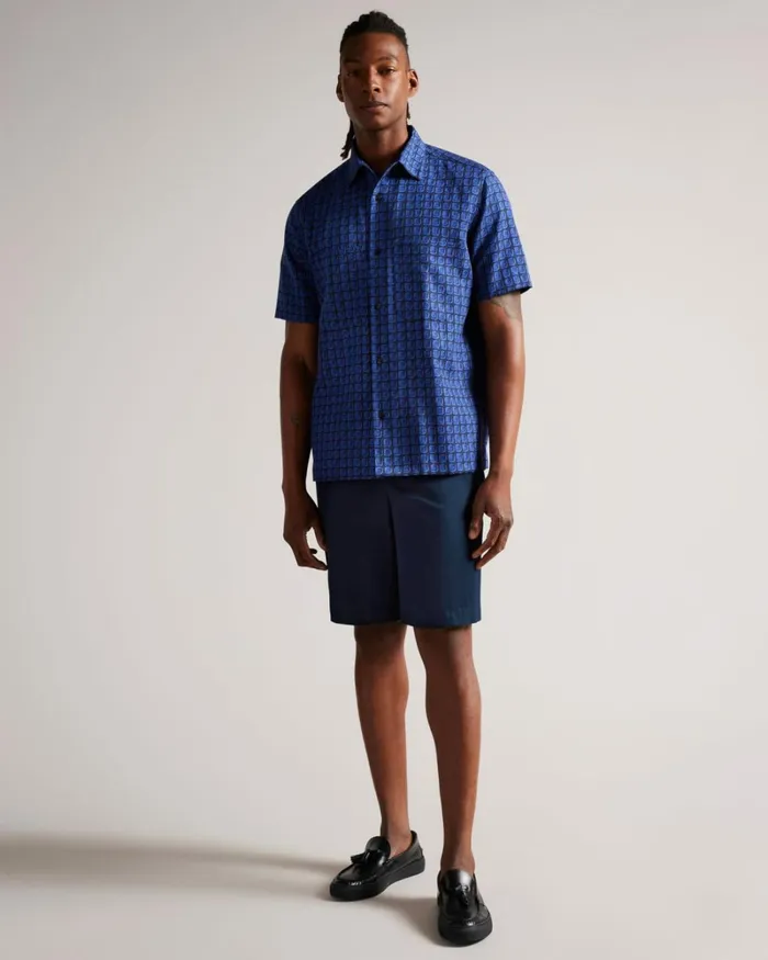 Short Sleeve Retro Tile Print Shirt Navy Men Ted Baker Shirts Short Sleeve Retro Tile Print Shirt Navy Men Ted Baker Shirts