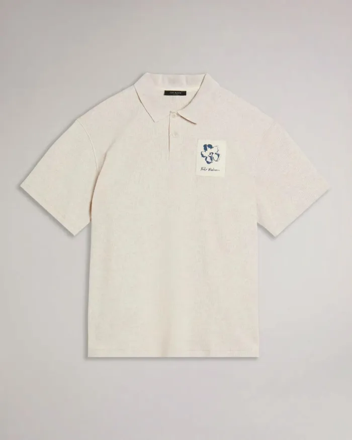 Short Sleeve Ribbed Polo Shirt Natural Men Ted Baker Tops