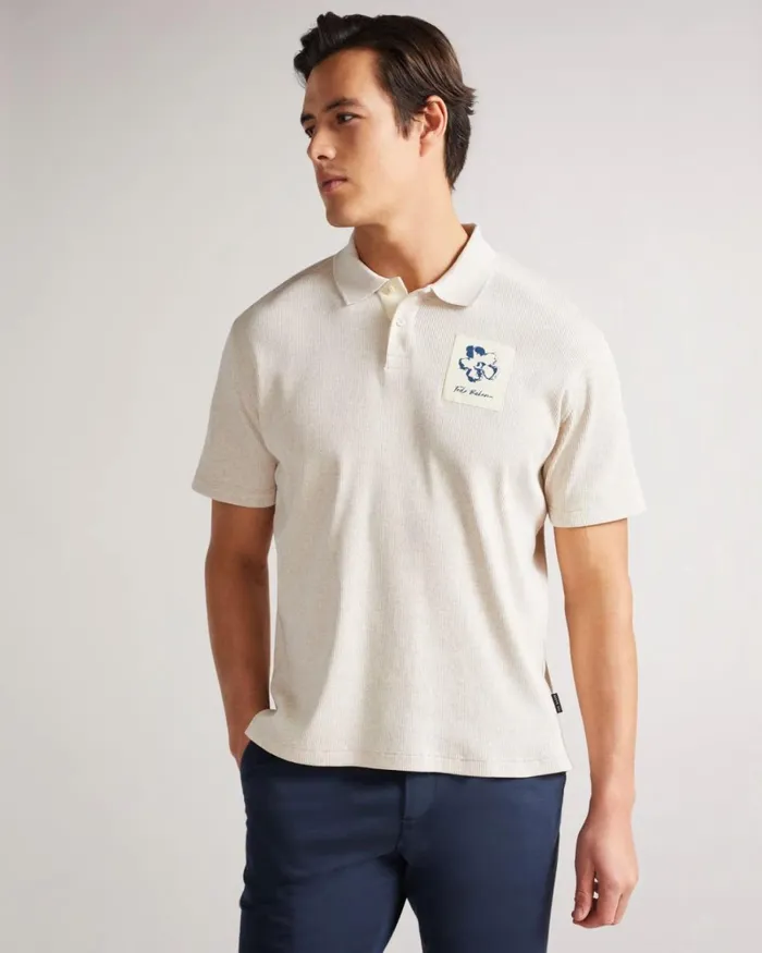 Short Sleeve Ribbed Polo Shirt Natural Men Ted Baker Tops Short Sleeve Ribbed Polo Shirt Natural Men Ted Baker Tops