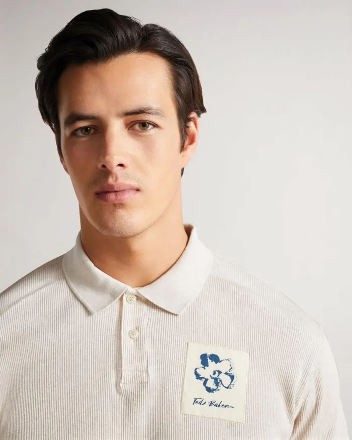 Short Sleeve Ribbed Polo Shirt Natural Men Ted Baker Tops Short Sleeve Ribbed Polo Shirt Natural Men Ted Baker Tops