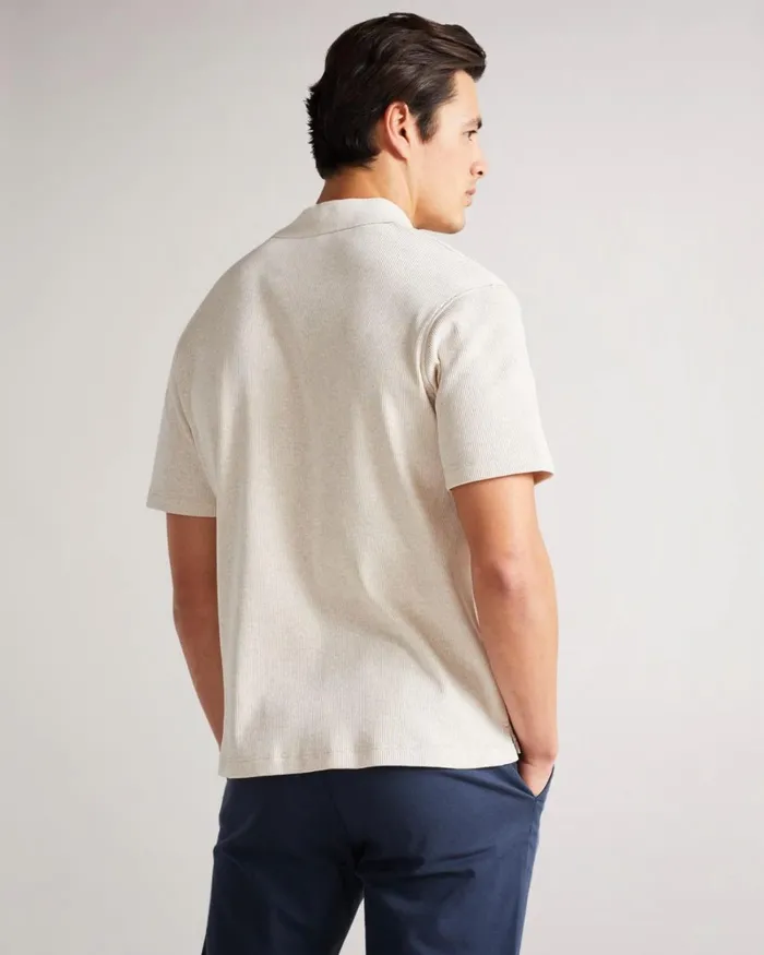 Short Sleeve Ribbed Polo Shirt Natural Men Ted Baker Tops Short Sleeve Ribbed Polo Shirt Natural Men Ted Baker Tops