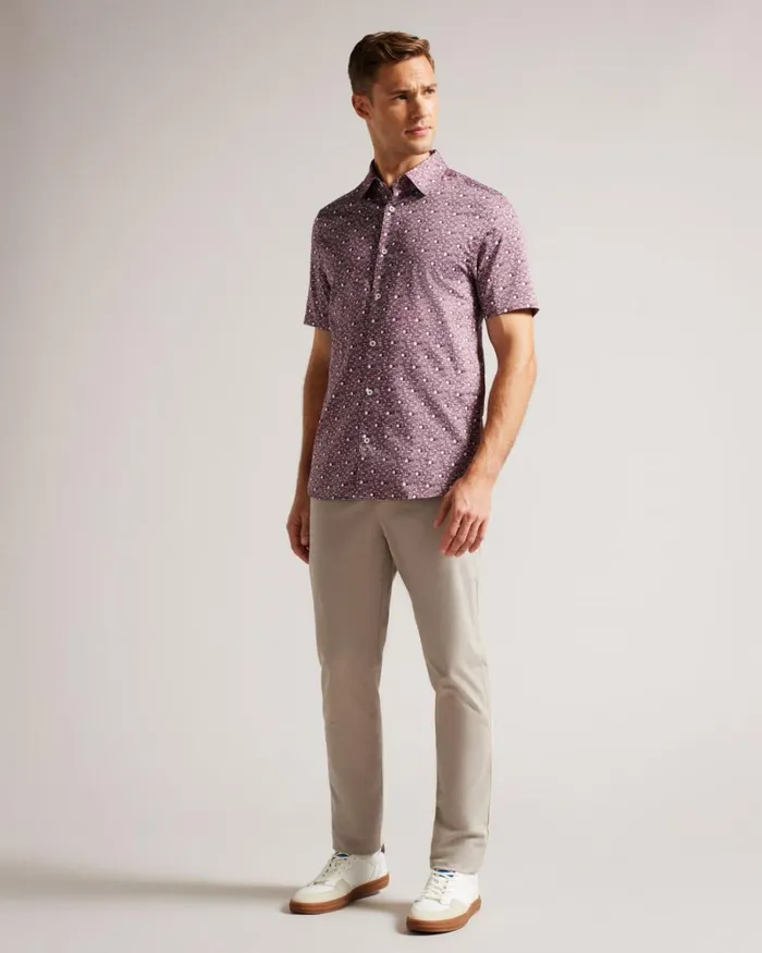 Short Sleeve Spot Print Shirt Maroon Men Ted Baker Clothing Short Sleeve Spot Print Shirt Maroon Men Ted Baker Clothing