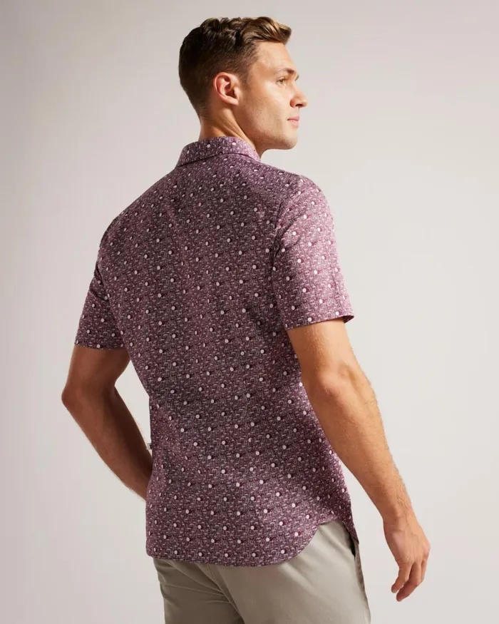 Short Sleeve Spot Print Shirt Maroon Men Ted Baker Clothing Short Sleeve Spot Print Shirt Maroon Men Ted Baker Clothing