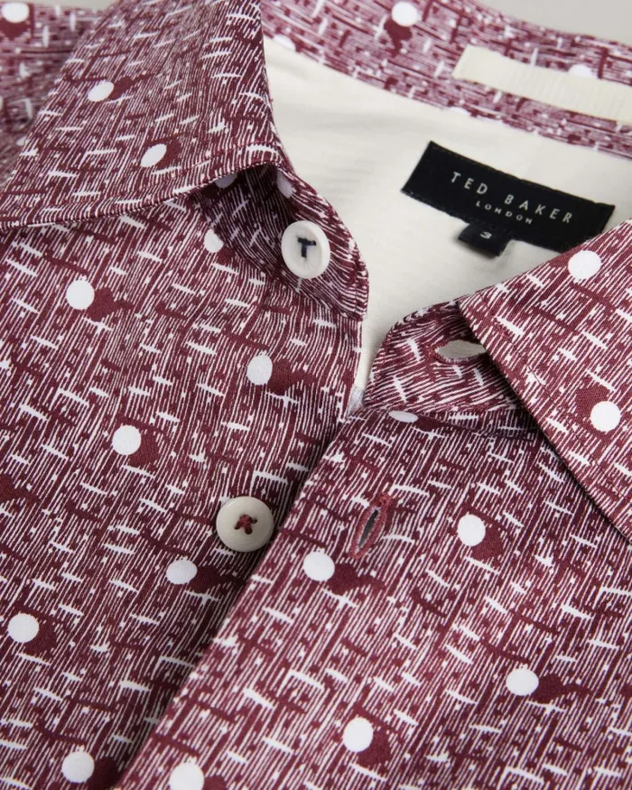 Short Sleeve Spot Print Shirt Maroon Men Ted Baker Clothing Short Sleeve Spot Print Shirt Maroon Men Ted Baker Clothing