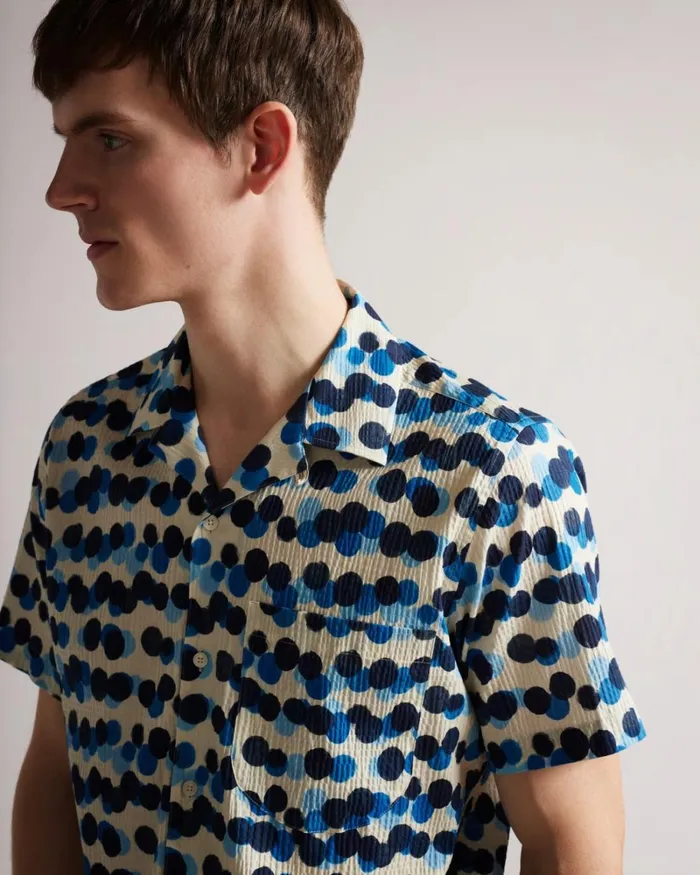 Short Sleeve Spot Print Shirt Medium Blue Men Ted Baker Shirts Short Sleeve Spot Print Shirt Medium Blue Men Ted Baker Shirts
