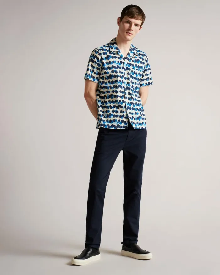 Short Sleeve Spot Print Shirt Medium Blue Men Ted Baker Shirts Short Sleeve Spot Print Shirt Medium Blue Men Ted Baker Shirts