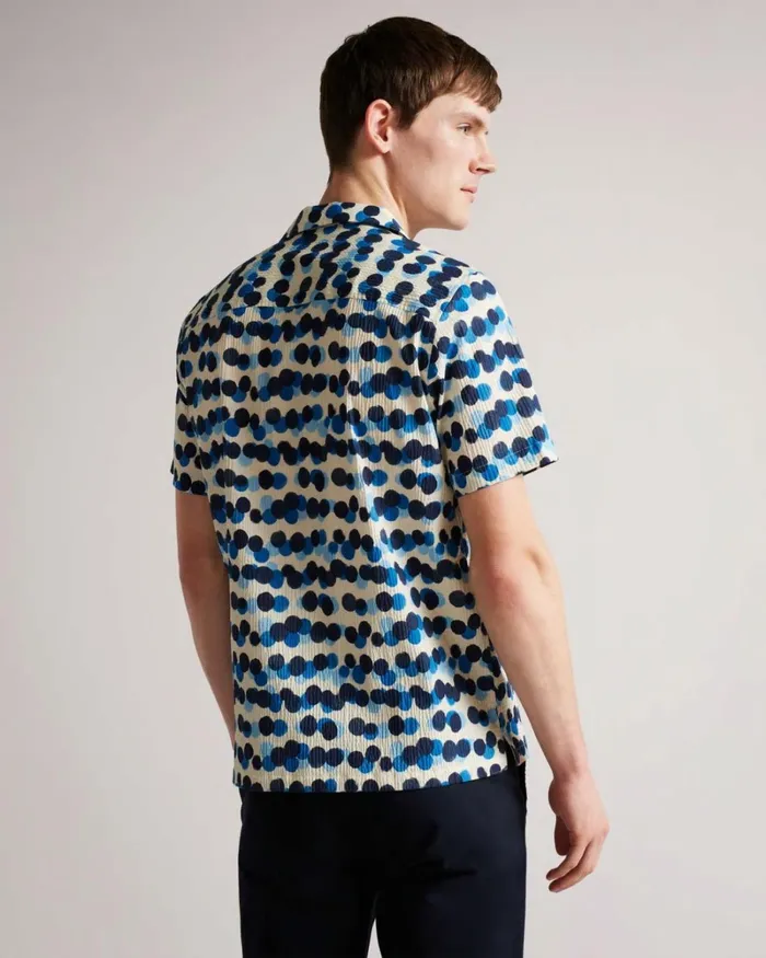 Short Sleeve Spot Print Shirt Medium Blue Men Ted Baker Shirts Short Sleeve Spot Print Shirt Medium Blue Men Ted Baker Shirts