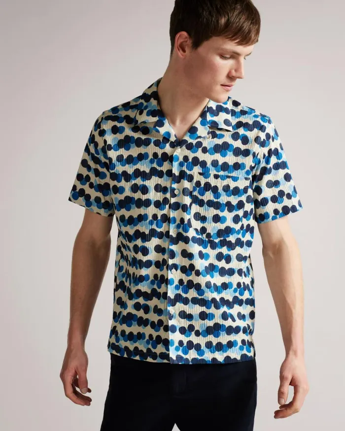 Short Sleeve Spot Print Shirt Medium Blue Men Ted Baker Shirts Short Sleeve Spot Print Shirt Medium Blue Men Ted Baker Shirts