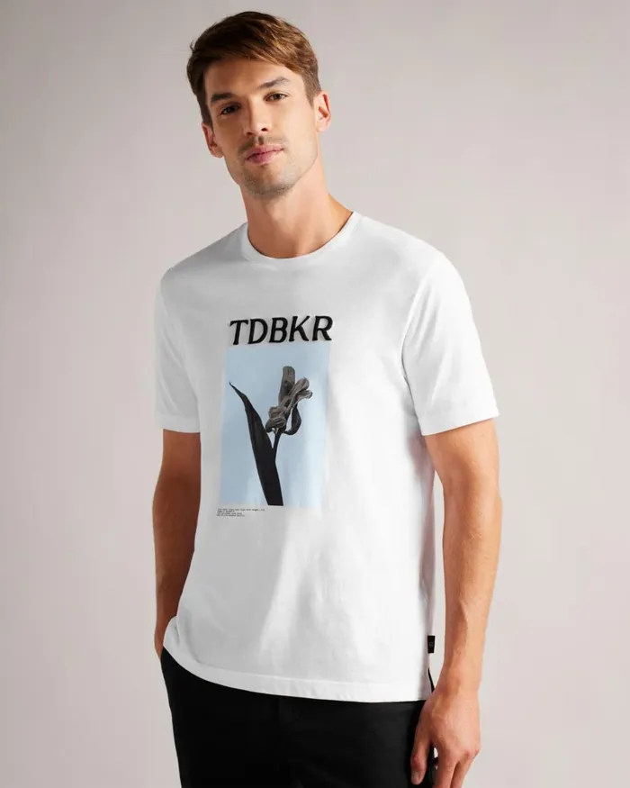 Short Sleeve Tulip Print TShirt White Men Ted Baker Clothing