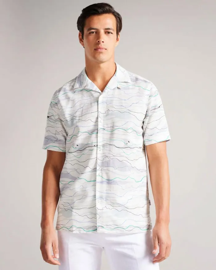 Short Sleeve Wave Print Shirt White Men Ted Baker Shirts Short Sleeve Wave Print Shirt White Men Ted Baker Shirts