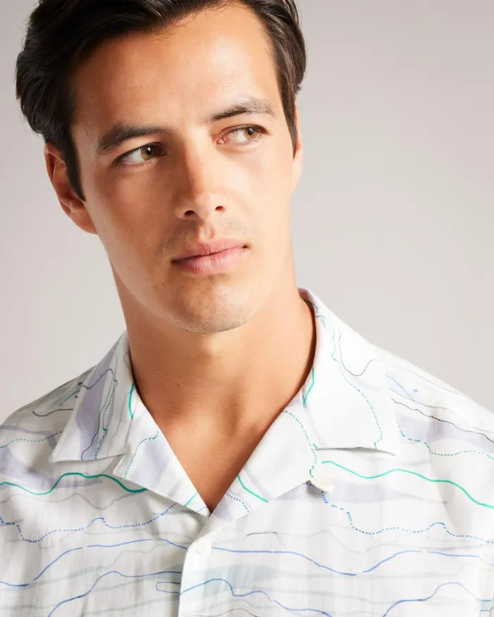 Short Sleeve Wave Print Shirt White Men Ted Baker Shirts Short Sleeve Wave Print Shirt White Men Ted Baker Shirts