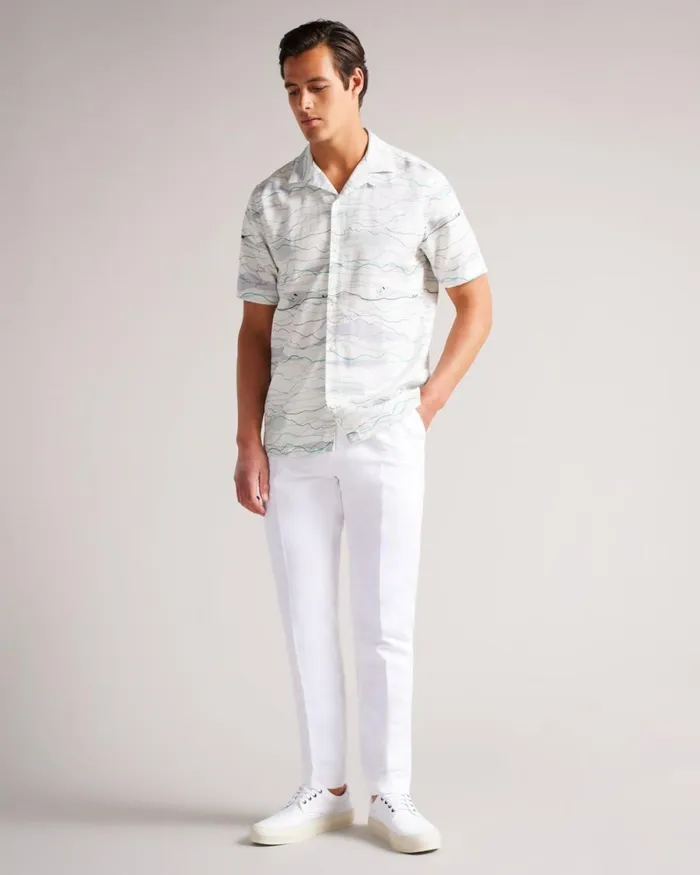 Short Sleeve Wave Print Shirt White Men Ted Baker Shirts Short Sleeve Wave Print Shirt White Men Ted Baker Shirts