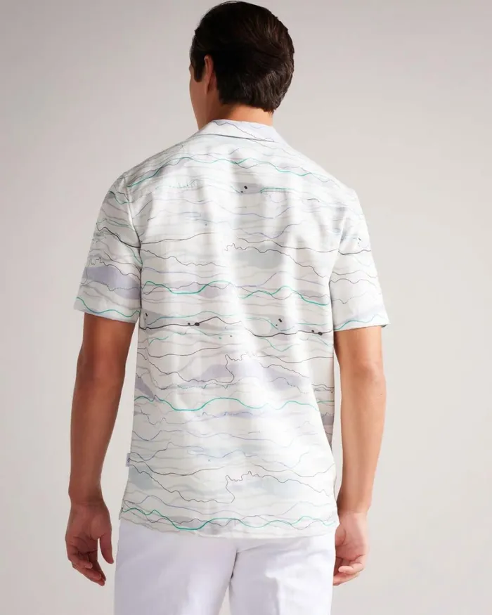 Short Sleeve Wave Print Shirt White Men Ted Baker Shirts Short Sleeve Wave Print Shirt White Men Ted Baker Shirts
