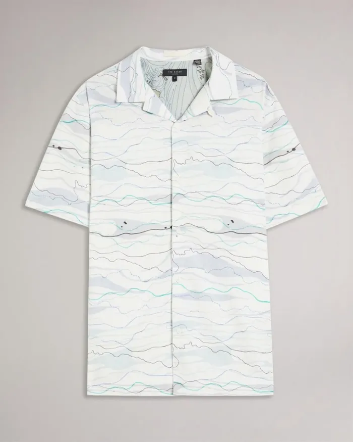 Short Sleeve Wave Print Shirt White Men Ted Baker Shirts Short Sleeve Wave Print Shirt White Men Ted Baker Shirts